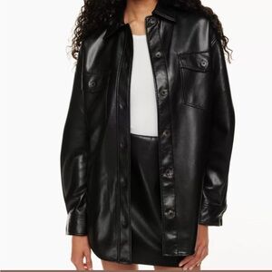 Wilfred Ganna Black Leather Jacket Shirt